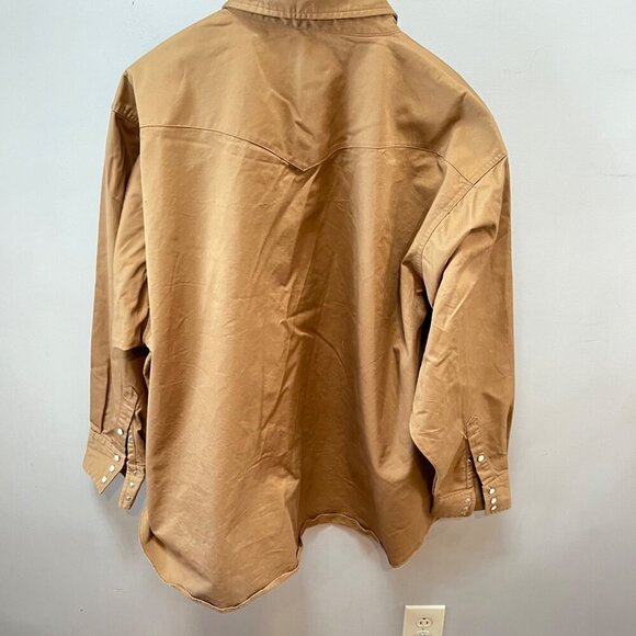 Vintage Men's Wrangler Heavy Canvas Cotton Pearl Snap Tan Button Front Shirt- Si - Picture 3 of 5
